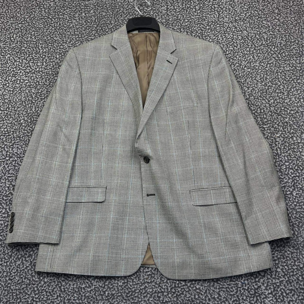 Lauren Ralph Lauren Blazer Men 48R Gray Plaid 2 Button Long Sleeve Silk Wool